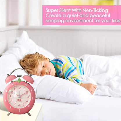4 inches Strawberry Cute Alarm Clock for Heavy Sleepers with Backlight,Loud Twin Bell Alarm Clock for Kids, Seniors, Heavy Sleepers, Decorations for Bedroom, Living Room (Pink)