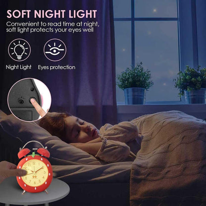 4 inches Strawberry Cute Alarm Clock for Heavy Sleepers with Backlight,Loud Twin Bell Alarm Clock for Kids, Seniors, Heavy Sleepers, Decorations for Bedroom, Living Room (Pink)