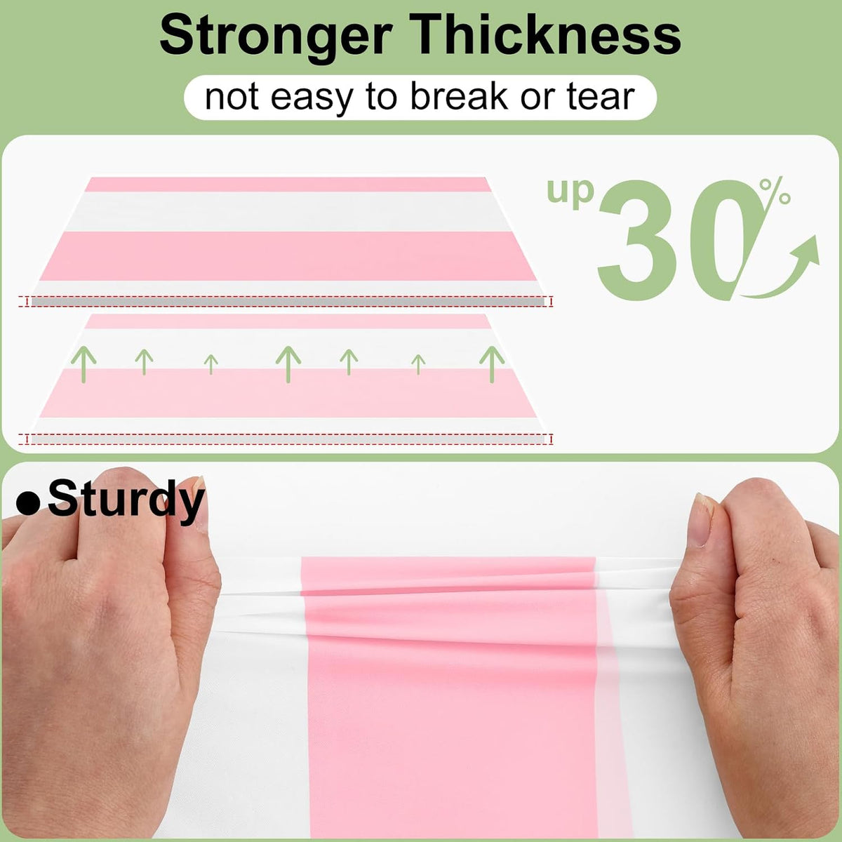 3 Packs Striped Disposable Table Cloth, 54 x 108 Inch Waterproof Rectangle Tablecloth, Leakproof & Sturdy Decorative Table Covers for Picnic, Party, Back to School and Outdoor, Pink and White