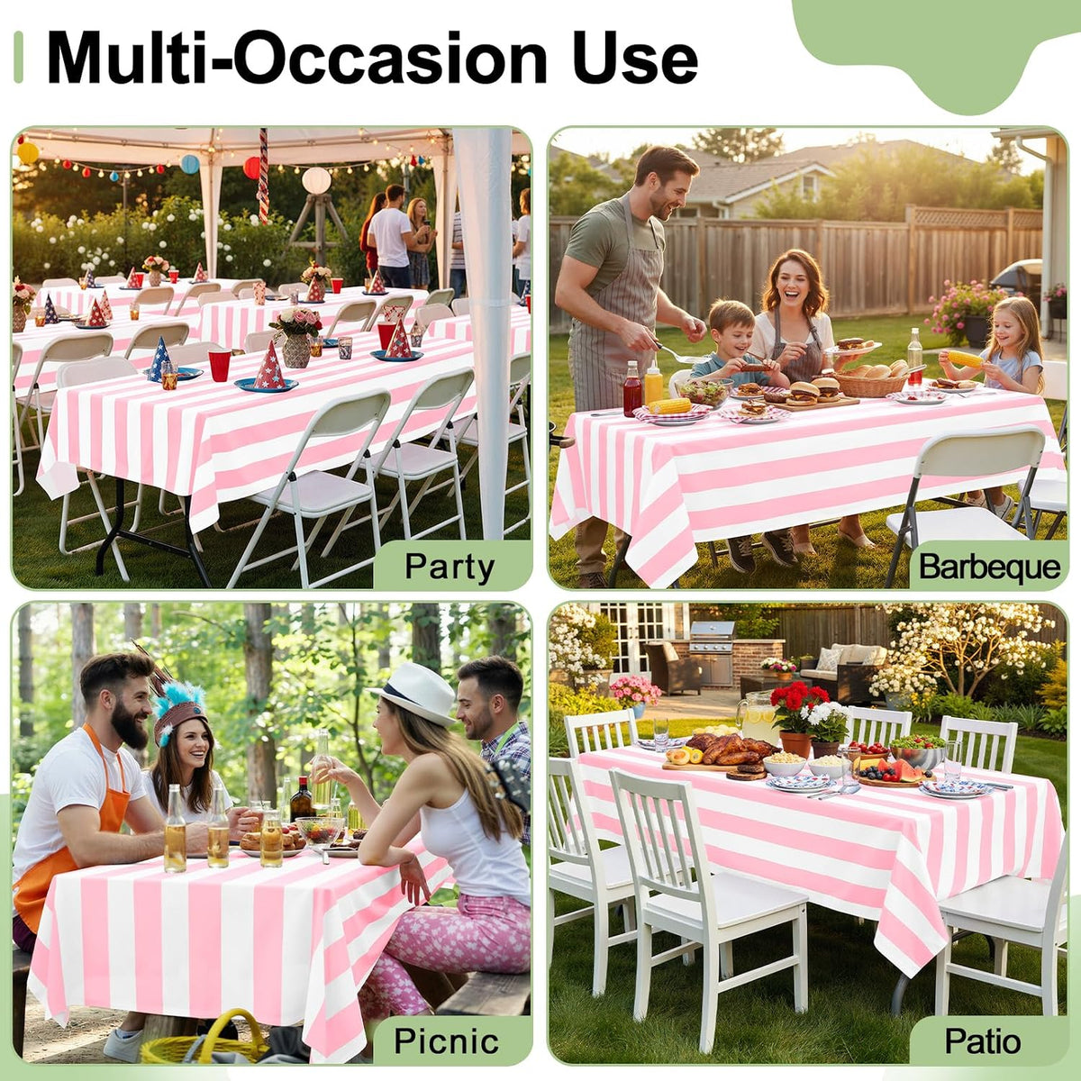 3 Packs Striped Disposable Table Cloth, 54 x 108 Inch Waterproof Rectangle Tablecloth, Leakproof & Sturdy Decorative Table Covers for Picnic, Party, Back to School and Outdoor, Pink and White