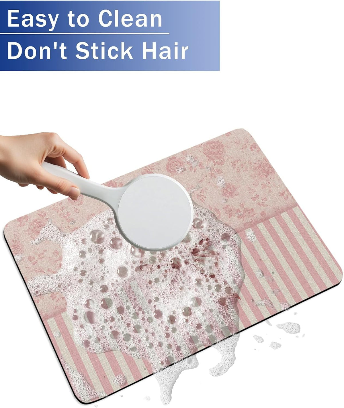 Pink Bowknot Stone Bath Mat, Distressed Rustic Pink Floral Stripes 24" x 36" Super Absorbent, Dries Quickly, Non-Slip Diatomaceous Earth Bath Mats for Bathroom Kitchen Laundry