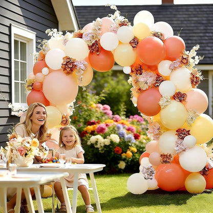 Pink Yellow Peach Balloons with Hydrangea Artificial Flowers, Pastel Pink Coral White Ivory Balloon Arch for Wildflower Baby Shower Birthday Bridal Shower Easter Tea Party Decor
