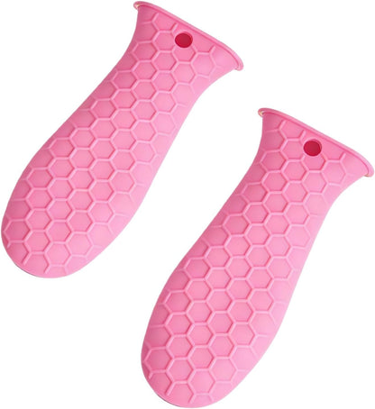 2-Pack Heat-Resistant Pot Handle Covers, Cast Iron Skillet Handle Sleeve for Kitchen Cooking, Durable Pot Handle Cover for Cast Iron Accessories & Home Use (Pink)