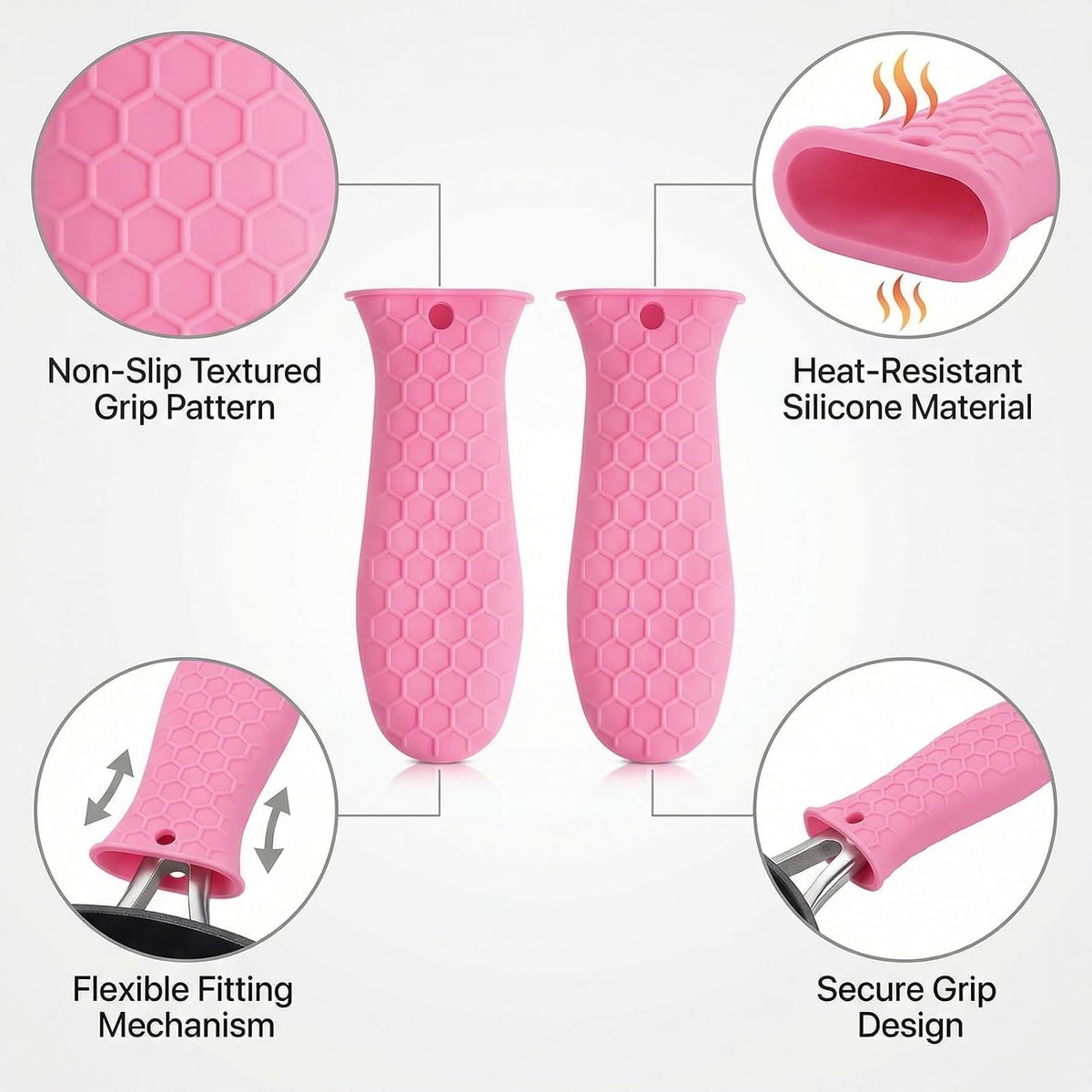 2-Pack Heat-Resistant Pot Handle Covers, Cast Iron Skillet Handle Sleeve for Kitchen Cooking, Durable Pot Handle Cover for Cast Iron Accessories & Home Use (Pink)