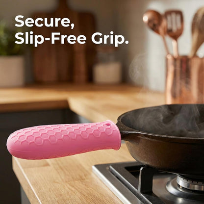 2-Pack Heat-Resistant Pot Handle Covers, Cast Iron Skillet Handle Sleeve for Kitchen Cooking, Durable Pot Handle Cover for Cast Iron Accessories & Home Use (Pink)
