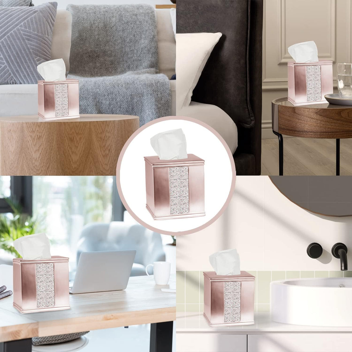 Sinatra Tissue Box Cover Square Tissue Holder for Bathroom Bedroom Living Room, Blush