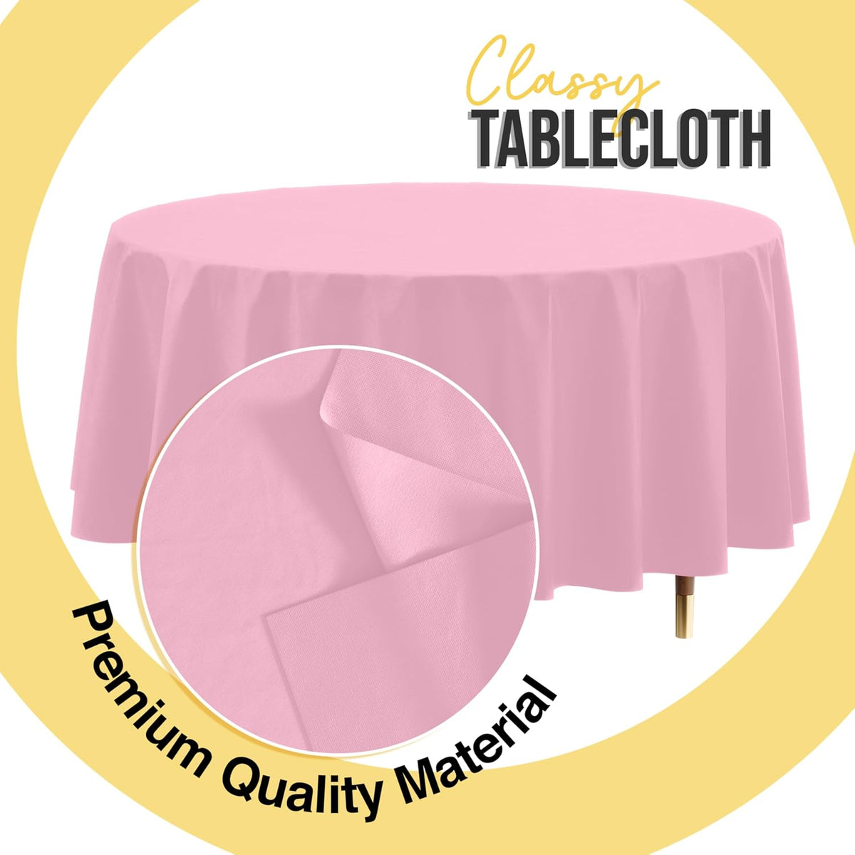 66% Thicker Premium Pink Round Tablecloth 0.5 Mil 12 Pack Plastic Table Cloth Disposable 84 Inch Round Plastic Tablecloth Won't Tear Easily Like Cheap Thin Brands