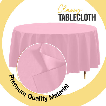 66% Thicker Premium Pink Round Tablecloth 0.5 Mil 12 Pack Plastic Table Cloth Disposable 84 Inch Round Plastic Tablecloth Won't Tear Easily Like Cheap Thin Brands