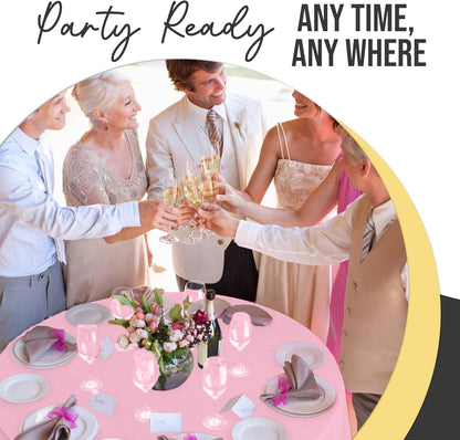 66% Thicker Premium Pink Round Tablecloth 0.5 Mil 12 Pack Plastic Table Cloth Disposable 84 Inch Round Plastic Tablecloth Won't Tear Easily Like Cheap Thin Brands