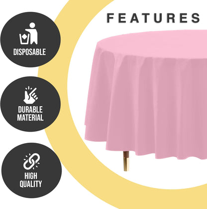 66% Thicker Premium Pink Round Tablecloth 0.5 Mil 12 Pack Plastic Table Cloth Disposable 84 Inch Round Plastic Tablecloth Won't Tear Easily Like Cheap Thin Brands