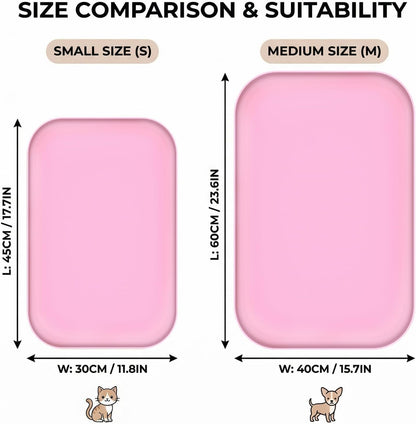 Non-Slip Silicone Dog Food Mat for Food and Water, 18" x 12" Raised Edge Pet Feeding Mat - Waterproof Dog Bowl Mat Easy Clean for Floor Protector,Pink