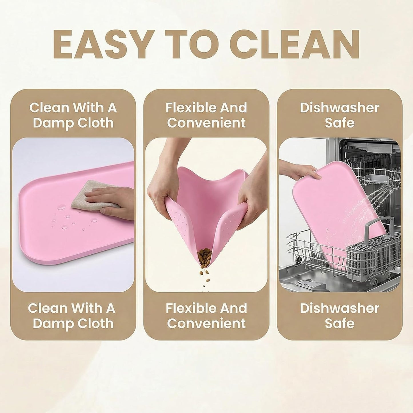 Non-Slip Silicone Dog Food Mat for Food and Water, 18" x 12" Raised Edge Pet Feeding Mat - Waterproof Dog Bowl Mat Easy Clean for Floor Protector,Pink