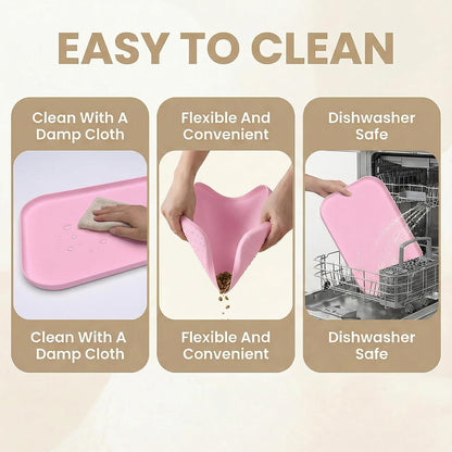 Non-Slip Silicone Dog Food Mat for Food and Water, 18" x 12" Raised Edge Pet Feeding Mat - Waterproof Dog Bowl Mat Easy Clean for Floor Protector,Pink