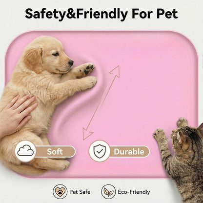 Non-Slip Silicone Dog Food Mat for Food and Water, 18" x 12" Raised Edge Pet Feeding Mat - Waterproof Dog Bowl Mat Easy Clean for Floor Protector,Pink