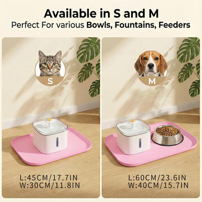 Non-Slip Silicone Dog Food Mat for Food and Water, 18" x 12" Raised Edge Pet Feeding Mat - Waterproof Dog Bowl Mat Easy Clean for Floor Protector,Pink