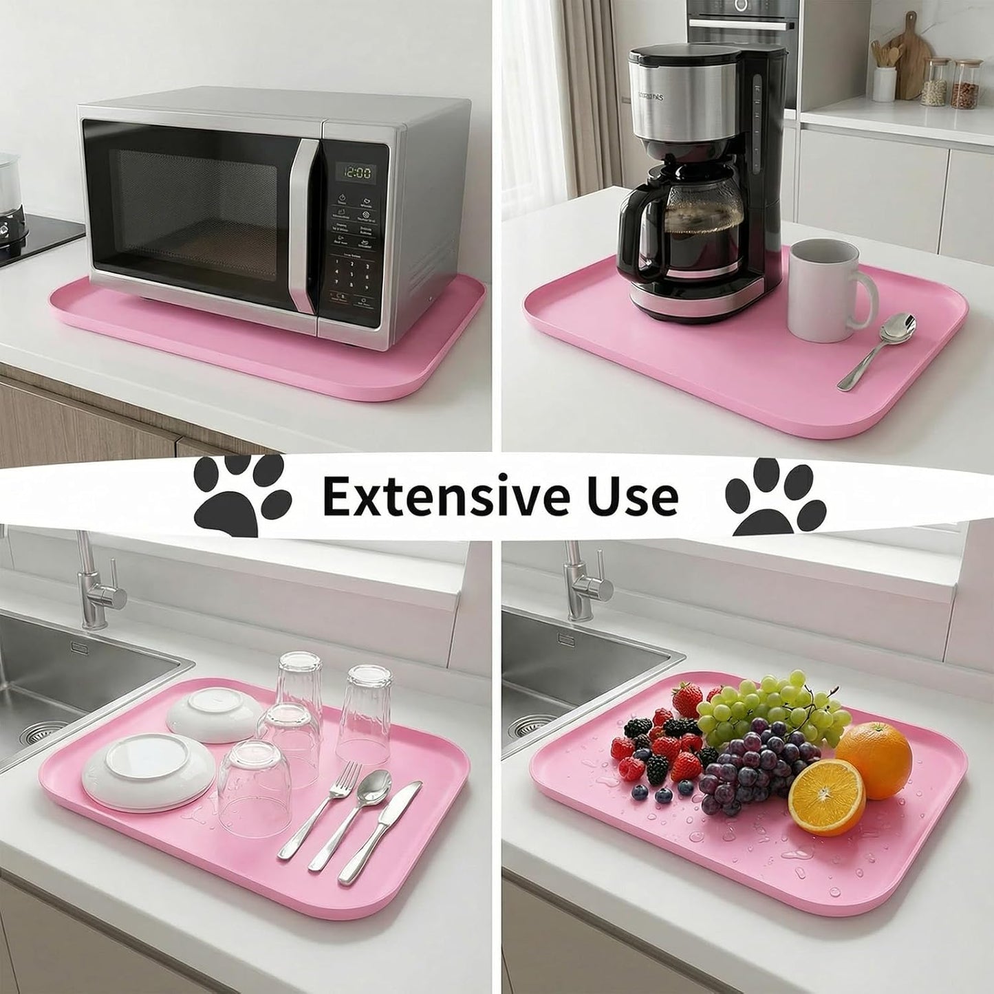 Non-Slip Silicone Dog Food Mat for Food and Water, 18" x 12" Raised Edge Pet Feeding Mat - Waterproof Dog Bowl Mat Easy Clean for Floor Protector,Pink