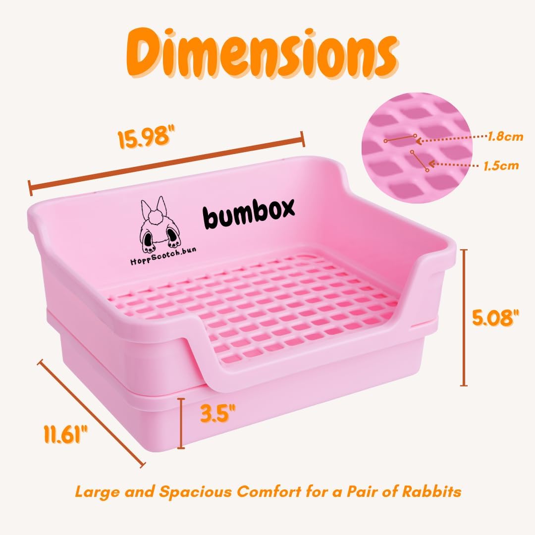 Bumbox Large Rabbit Litter Box, 15.75" Training Cage with Plastic Grid for Small Animals, Indoor/Outdoor, Pink