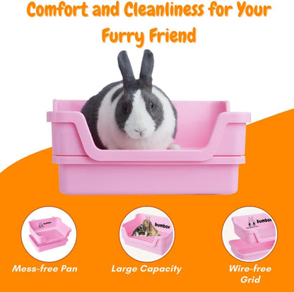 Bumbox Large Rabbit Litter Box, 15.75" Training Cage with Plastic Grid for Small Animals, Indoor/Outdoor, Pink