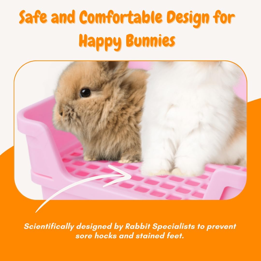 Bumbox Large Rabbit Litter Box, 15.75" Training Cage with Plastic Grid for Small Animals, Indoor/Outdoor, Pink