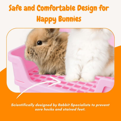 Bumbox Large Rabbit Litter Box, 15.75" Training Cage with Plastic Grid for Small Animals, Indoor/Outdoor, Pink