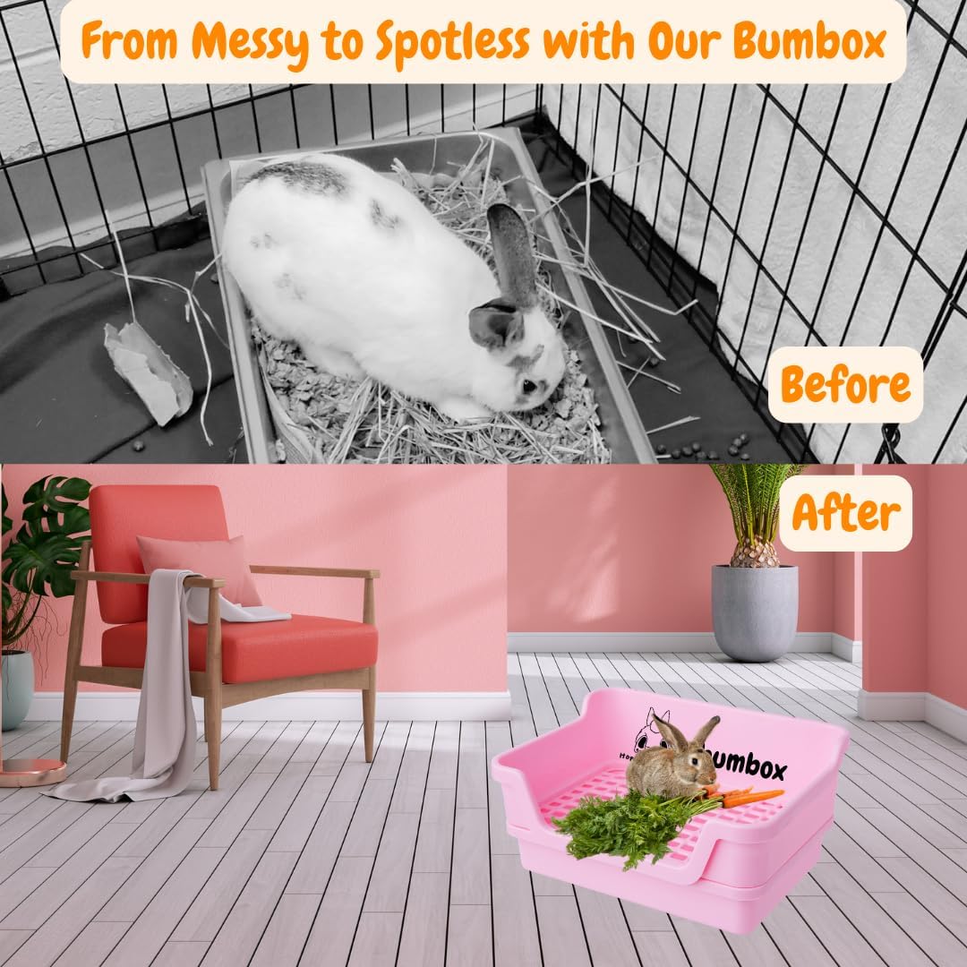 Bumbox Large Rabbit Litter Box, 15.75" Training Cage with Plastic Grid for Small Animals, Indoor/Outdoor, Pink