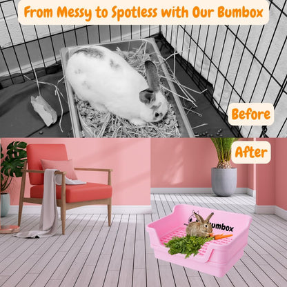 Bumbox Large Rabbit Litter Box, 15.75" Training Cage with Plastic Grid for Small Animals, Indoor/Outdoor, Pink
