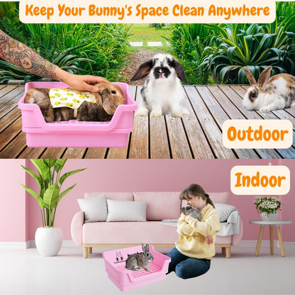 Bumbox Large Rabbit Litter Box, 15.75" Training Cage with Plastic Grid for Small Animals, Indoor/Outdoor, Pink