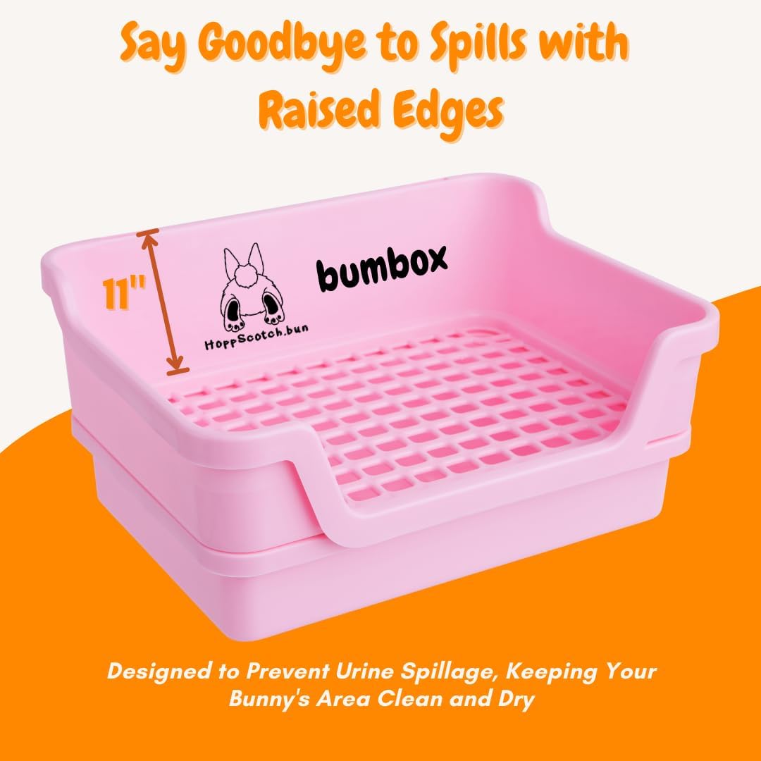 Bumbox Large Rabbit Litter Box, 15.75" Training Cage with Plastic Grid for Small Animals, Indoor/Outdoor, Pink