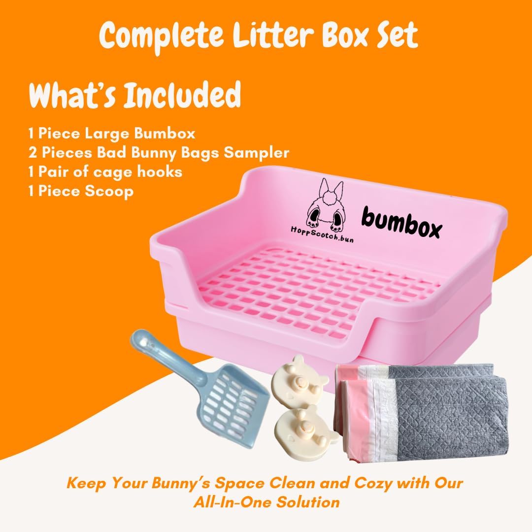 Bumbox Large Rabbit Litter Box, 15.75" Training Cage with Plastic Grid for Small Animals, Indoor/Outdoor, Pink