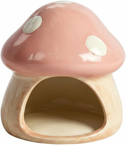 Betta Fish Tank Accessories Decor Cute Ceramic Mushroom House, Pink