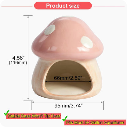 Betta Fish Tank Accessories Decor Cute Ceramic Mushroom House, Pink