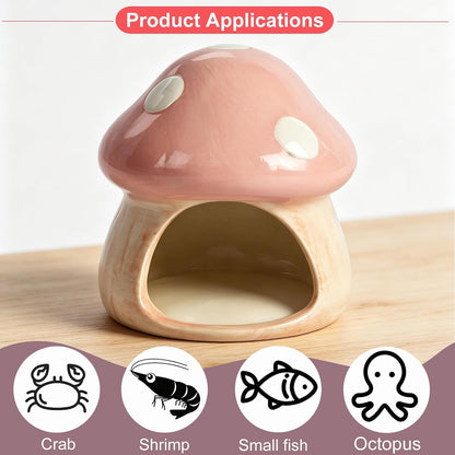 Betta Fish Tank Accessories Decor Cute Ceramic Mushroom House, Pink