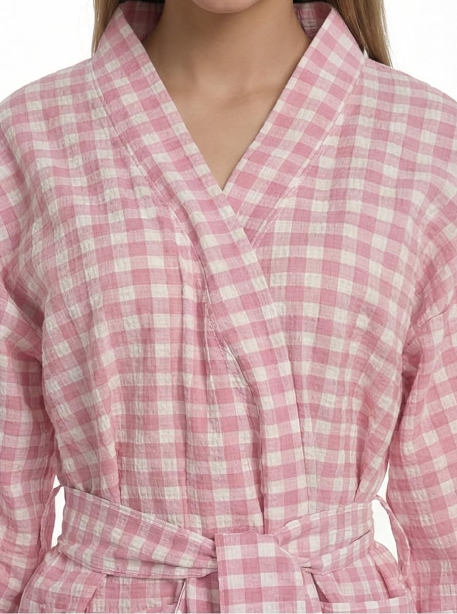 Lightweight Cotton Kimono Robe for Women, Soft Short Knit Bathrobes