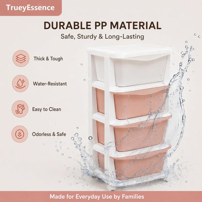 4 Tier Rolling Storage Drawer Cart, Plastic Storage Trolley with Wheels 4 Drawer Organizer Bins Utility Cart for Living Room Bathroom Office (Gradient Pink)
