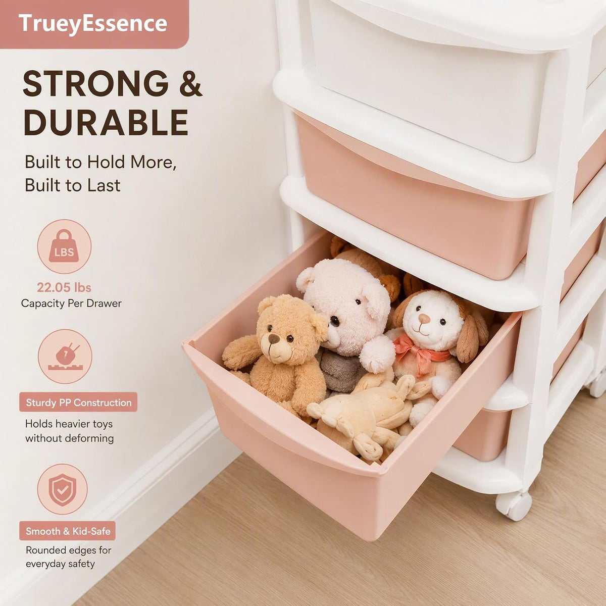 4 Tier Rolling Storage Drawer Cart, Plastic Storage Trolley with Wheels 4 Drawer Organizer Bins Utility Cart for Living Room Bathroom Office (Gradient Pink)