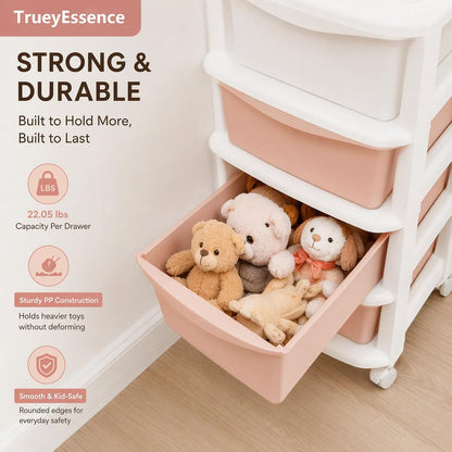 4 Tier Rolling Storage Drawer Cart, Plastic Storage Trolley with Wheels 4 Drawer Organizer Bins Utility Cart for Living Room Bathroom Office (Gradient Pink)