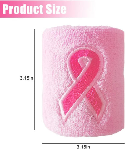 12 Pack Pink Ribbon Wristbands Breast Cancer Awareness Sweatband Wrist Sweat Bands for Women Men Youth Sports Fan Wristbands for Football Baseball Running Athletic