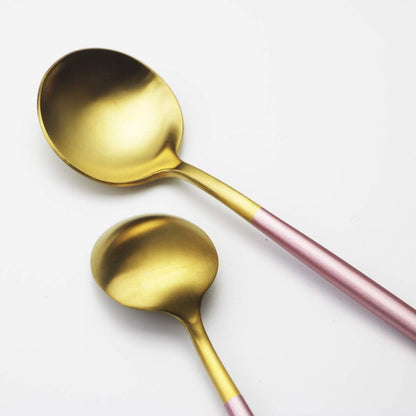 Teaspoon Coffee Spoons 6-piece Small Cute Spoon Stainless Steel Matte Finished Silver Dinnerware Set for Home Hotel Restaurant. (Pink gold)