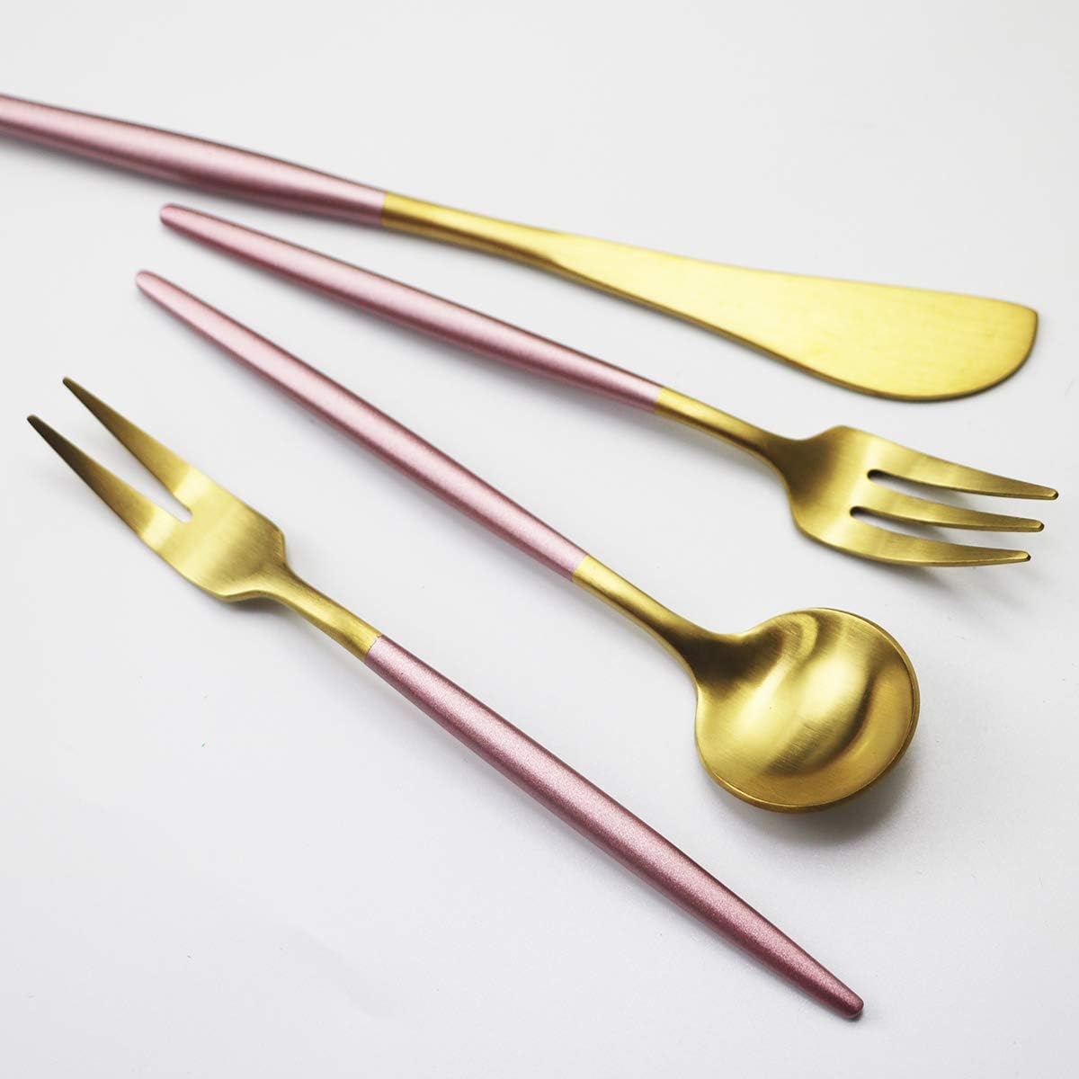 Teaspoon Coffee Spoons 6-piece Small Cute Spoon Stainless Steel Matte Finished Silver Dinnerware Set for Home Hotel Restaurant. (Pink gold)