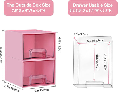 4 Pack Small Clear Stackable Storage Drawers, Pink