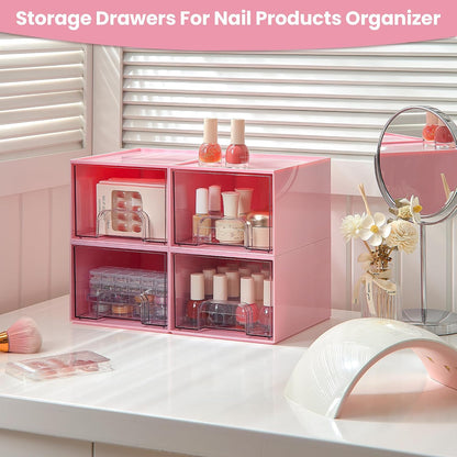 4 Pack Small Clear Stackable Storage Drawers, Pink