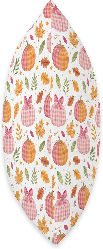 Pink Pumpkins, Fall Leaves, Plaid, Autumn Season Decoration Throw Pillow