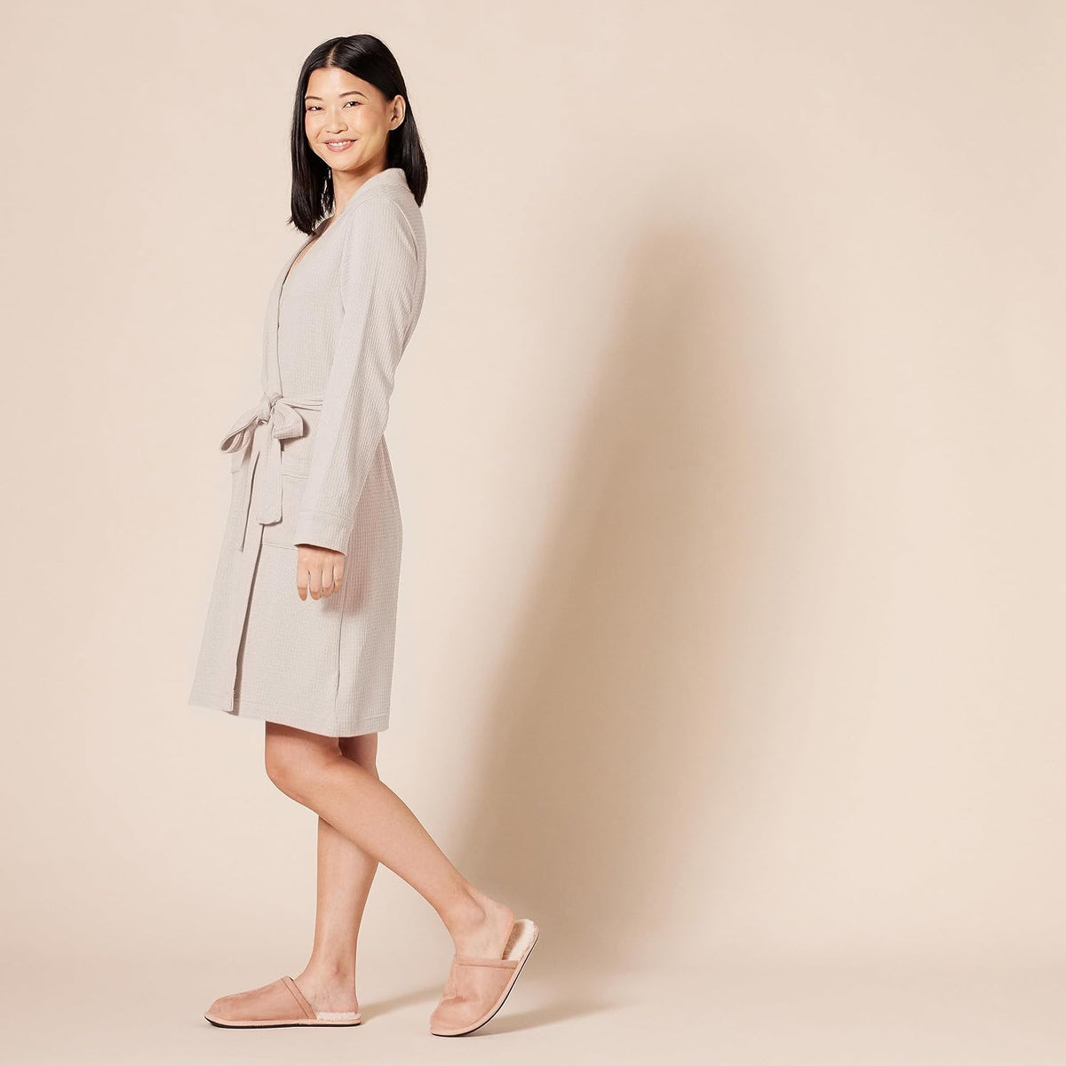 Women's Lightweight Cotton Waffle Mid-Length Bathrobe (Available in Plus Size)