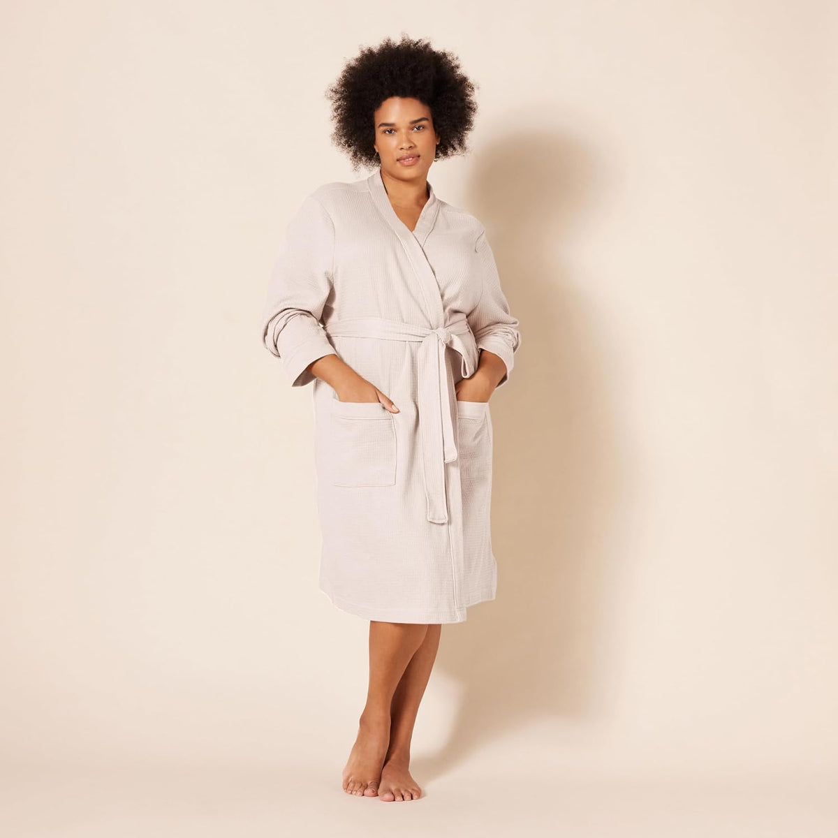 Women's Lightweight Cotton Waffle Mid-Length Bathrobe (Available in Plus Size)