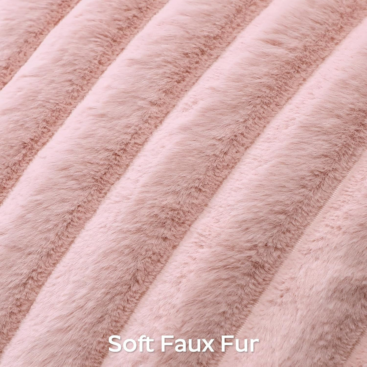 Blush Pink Faux Rabbit Fur Decorative Throw Pillow Cover 12x20 Inch Soft Cozy Plush Striped Pillowcase Velvet Cushion Cover for Sofa Couch Bed Living Room