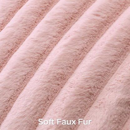 Blush Pink Faux Rabbit Fur Decorative Throw Pillow Cover 12x20 Inch Soft Cozy Plush Striped Pillowcase Velvet Cushion Cover for Sofa Couch Bed Living Room
