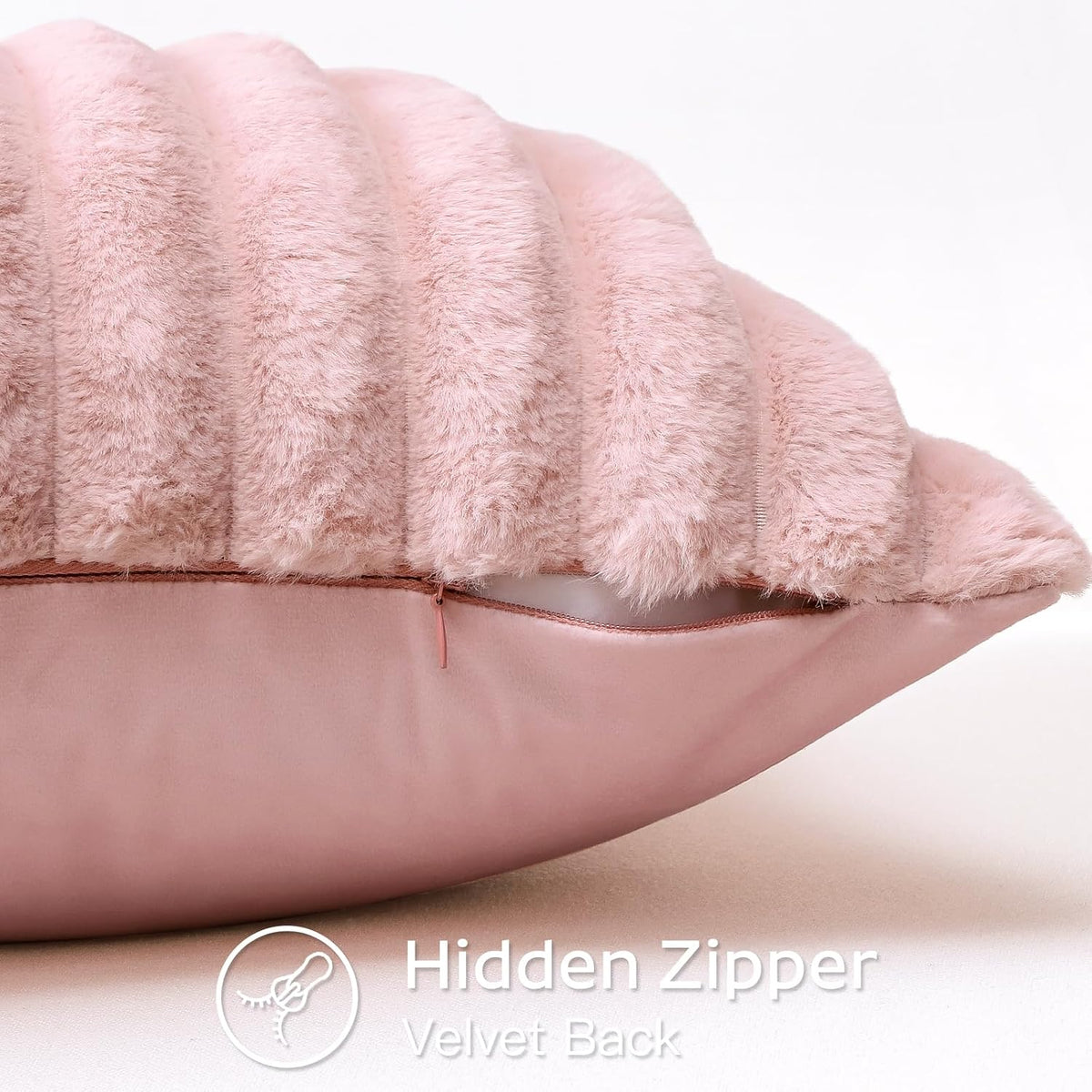 Blush Pink Faux Rabbit Fur Decorative Throw Pillow Cover 12x20 Inch Soft Cozy Plush Striped Pillowcase Velvet Cushion Cover for Sofa Couch Bed Living Room