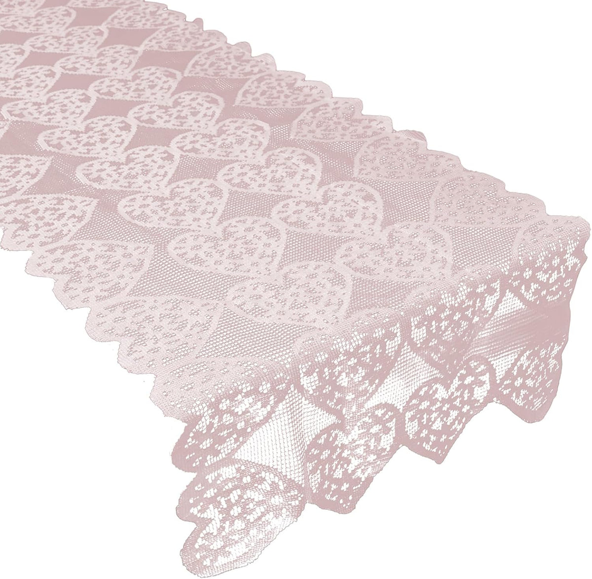 1Pack Pink Heart Lace Table Runner Valentine's Day Romantic Pink Table Runner Heart Shape Cutout Table Runner for Candlelight Dinner Anniversary Wedding Proposal Party Home Decor