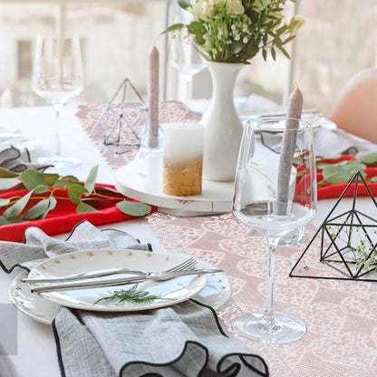 1Pack Pink Heart Lace Table Runner Valentine's Day Romantic Pink Table Runner Heart Shape Cutout Table Runner for Candlelight Dinner Anniversary Wedding Proposal Party Home Decor