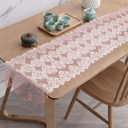 1Pack Pink Heart Lace Table Runner Valentine's Day Romantic Pink Table Runner Heart Shape Cutout Table Runner for Candlelight Dinner Anniversary Wedding Proposal Party Home Decor